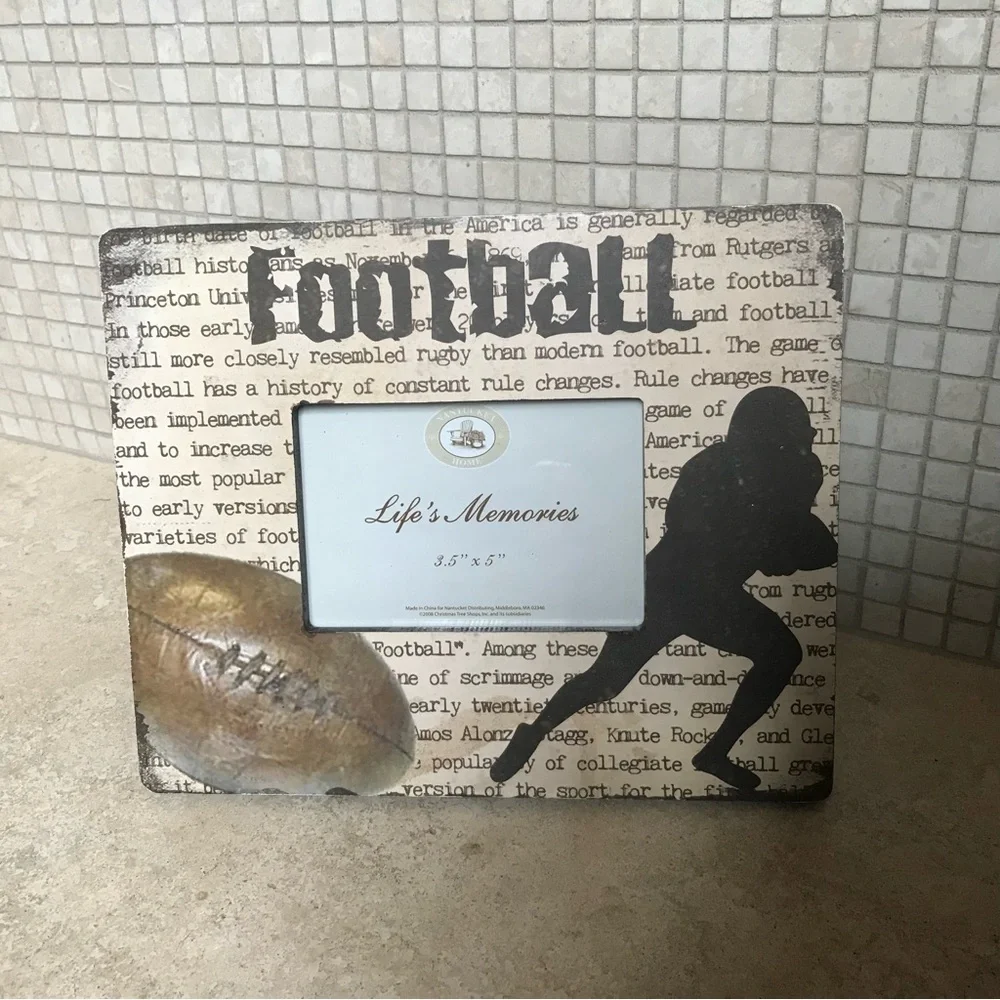DISTRESSED FARMHOUSE FOOTBALL FRAME HOLDS 3.5” x 5” PICTURE by NANTUCKET FRAMES